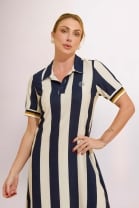 Vestido Longo com Gola Polo Listrado