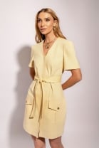 Vestido Curto com Decote V Amarelo