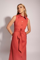 Vestido Longo sem Mangas com Gola Polo Vermelho
