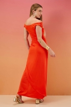 Vestido Longo com Decote Drapeado Laranja