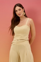 Conjunto de Cal&ccedil;a e Cropped Bege