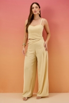 Conjunto de Cal&ccedil;a e Cropped Bege