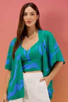 Conjunto de Kimono e Cropped com Decote V Verde