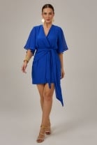 Vestido Curto Transpassado Azul