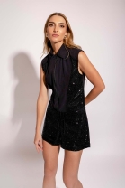 Conjunto de Short e Colete com Paet&ecirc;s Preto