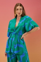 Conjunto de Calça e Kimono Estampado