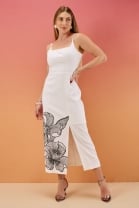Vestido Longo com Fenda Frontal Off White