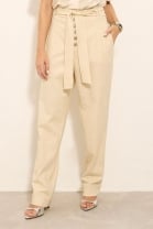 Calça Cós Alto com Botões Frontais Off White