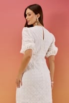 Vestido Longo Bordado com Decote em V Branco