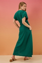 Vestido Longo com Decote V e Bolsos Frontais Verde