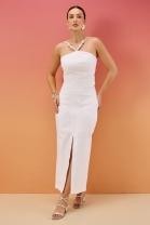 Conjunto de Saia com Fenda e Cropped Off White