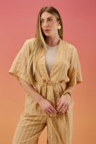 Conjunto de Calça e Kimono Bege