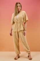 Conjunto de Calça e Kimono Bege