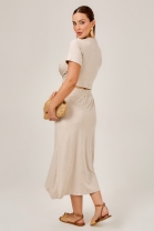Conjunto de Saia e Cropped Torcido Bege