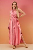 Vestido Longo Rosa Listrado