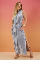 Vestido Longo Azul Listrado