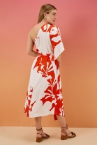 Vestido Mídi com Manga Única Estampado