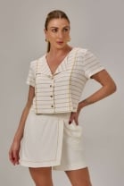 Conjunto de Short Saia e Camisa Listrada Off White