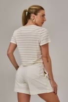 Conjunto de Short Saia e Camisa Listrada Off White