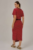 Conjunto Listrado de Saia e Cropped Vermelho