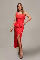 Conjunto de Saia e Blusa com Babado Vermelho