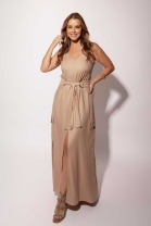 Vestido Longo com Fenda Frontal Nude