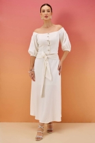 Conjunto de Saia e Blusa Ombro a Ombro Off White
