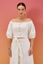 Conjunto de Saia e Blusa Ombro a Ombro Off White