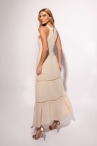 Vestido Longo Bordado Bege