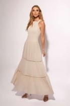 Vestido Longo Bordado Bege