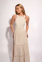 Vestido Longo Bordado Bege