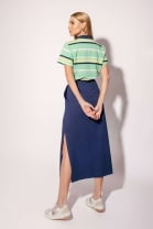 Conjunto de Saia e Blusa Gola Polo Listrada