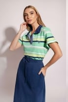 Conjunto de Saia e Blusa Gola Polo Listrada