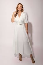 Vestido Longo com Mangas Bufantes Off White