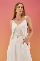 Conjunto de Saia e Blusa com Sobreposição Off White