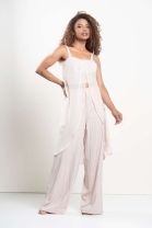 Conjunto de Calça e Blusa com Transparência Cru