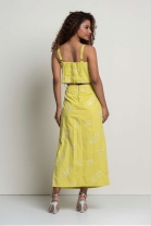 Conjunto de Saia e Cropped de Alça Bordado Lima 