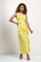 Conjunto de Saia e Cropped de Alça Bordado Lima 