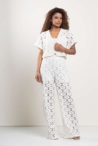 Trijunto de Cal&ccedil;a Top e Camisa em Renda Off White