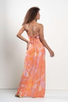 Vestido Longo Amarração nas Costas Estampado