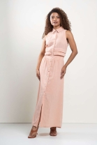 Vestido Longo com Abotoamento e Fenda Frontal Rose
