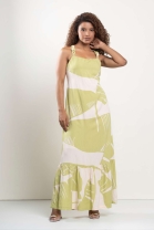 Vestido Longo de Alça de Corda Estampado Verde