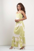 Vestido Longo de Alça de Corda Estampado Verde