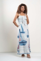 Vestido Longo Laço no Busto Estampado