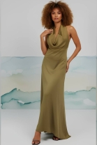 Vestido Longo Frente &Uacute;nica Verde Oliva