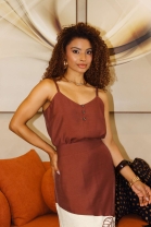 Conjunto de Saia Mídi Bicolor e Blusa Marrom