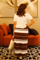 Conjunto de Saia e Blusa Gola Polo Off White