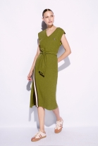 Vestido M&iacute;di com Decote V e Fenda Lateral Verde