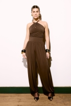 Conjunto Cal&ccedil;a e Blusa Decote Transpassado Marrom