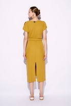 Vestido M&iacute;di com Decote em V Mostarda